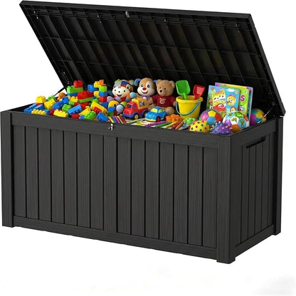 150 Gallon Outdoor Storage Box Resin Deck Box All Weather Waterproof Large Lockable Storage Container Deck Box for Patio Furniture, Garden Tools, Lockable, Black New