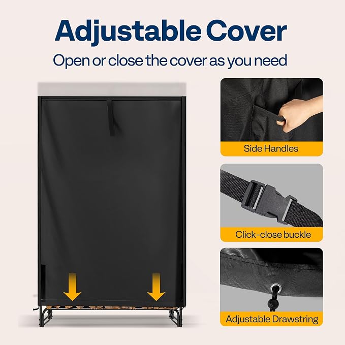 VIVOHOME 2ft Waterproof Firewood Log Rack Cover, Heavy Duty 600D Oxford Outdoor Weather Resistant Fire Wood Storage Holder Cover with Zipper and Hook Loop Tape