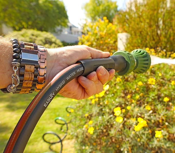 Hybrid Garden Hose 5/8 IN. x 25 FT, Heavy Duty, Lightweight, Flexible with Rotatable Grip Handle and Solid Brass Fittings, Gray+Orange
