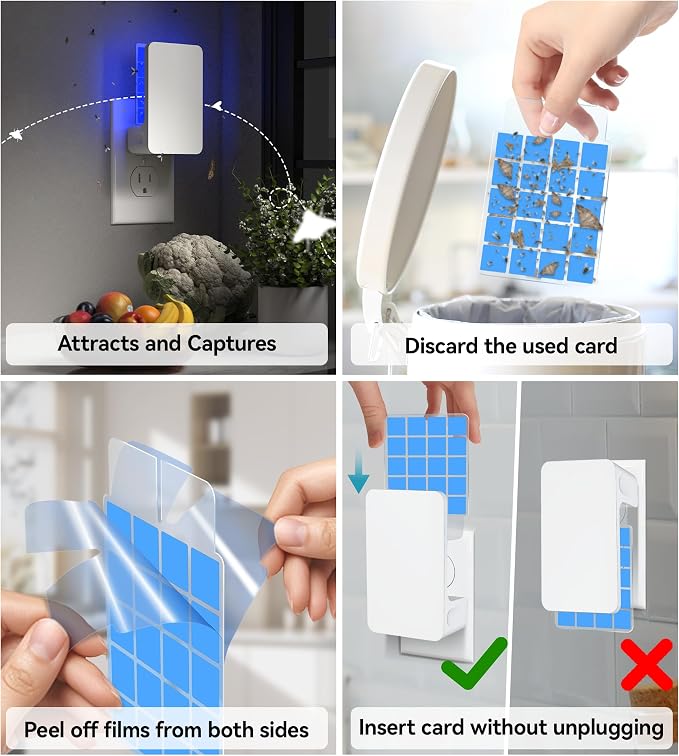 Advanced Double-Sided Indoor Fly Trap for Home, Plug-in 5-Way UV Light | Bug Catcher, Fly & Gnat Killer for House Flies, Gnats, Mosquitoes, Moths, Fruit Fly Traps for Indoors, 1 Trap 4 Refills