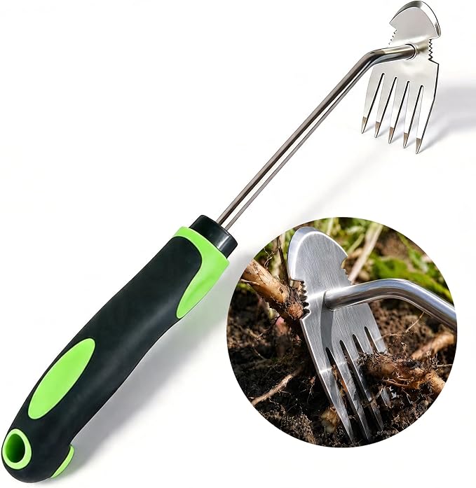 Moorrlii Weed Remover Tool, Hand Weeder Puller Tool, Portable Garden Weeder Tool for Vegetable Gardening Backyard Farm Planting & Uprooting Weeding Tool (Rubber Handle)