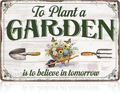 Garden Metal Tin,To Plant A Garden Is To Believe In Tomorrow Sign | Vintage Wall Art for Outdoor Garden Porch Patio Yard Wall Decor