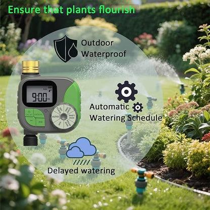Drip Irrigation System with Water Timer for Garden,Main ID 1/2inch 16.5Ft And 1/4inch 96Ft Water Hose, Automatic Watering System Sufficient Water Pressure, Irrigation Dripper Waterflow Evenly Easy DIY
