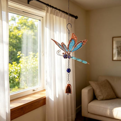 Dragonfly Wind Chimes, Garden Glass Bell Glow Wind Chimes for Home, Party, Festival Decor, Garden Decoration Indoor/Outdoor,Lifelike Dragonfly Deep Tone Style