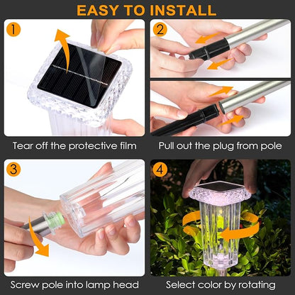 DenicMic Solar Pathway Lights Outdoor Waterproof 4 Pack 10 Lighting Mode | 3000K/4000K/6000K Fix Color Changing LED Acrylic Stainless Steel Crystal Style Star Pattern Yard Garden Landscape Path Lights