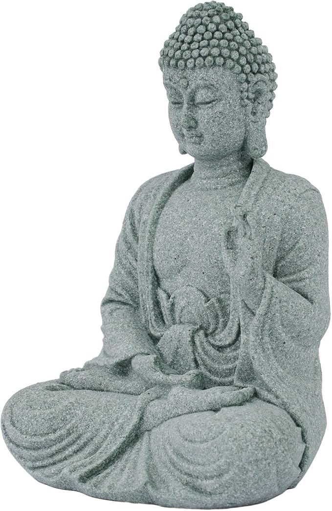 Garden Buddha Resin Stone Statue for Outdoor and Indoor Zen Decor Sandstone Effect Lawn Ornament for Home and Garden Landscaping or Meditation Space(A)