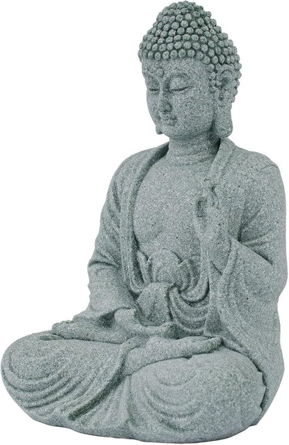Garden Buddha Resin Stone Statue for Outdoor and Indoor Zen Decor Sandstone Effect Lawn Ornament for Home and Garden Landscaping or Meditation Space(A)