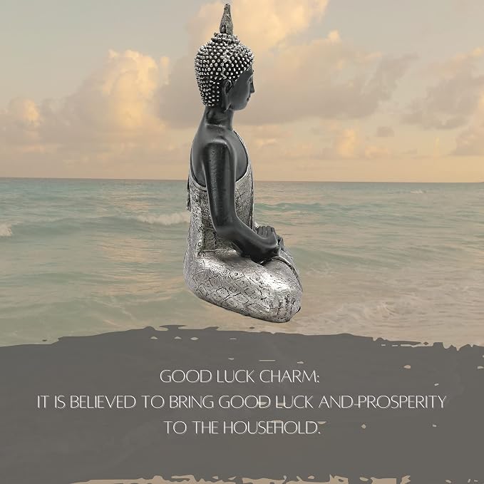 Bellaa Buddha Statue Zen Home Decor Mindfulness Meditation Sculpture Peace Harmony Dhyana Mudra Sitting Blessing Altar Figurine Black 23293