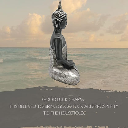 Bellaa Buddha Statue Zen Home Decor Mindfulness Meditation Sculpture Peace Harmony Dhyana Mudra Sitting Blessing Altar Figurine Black 23293