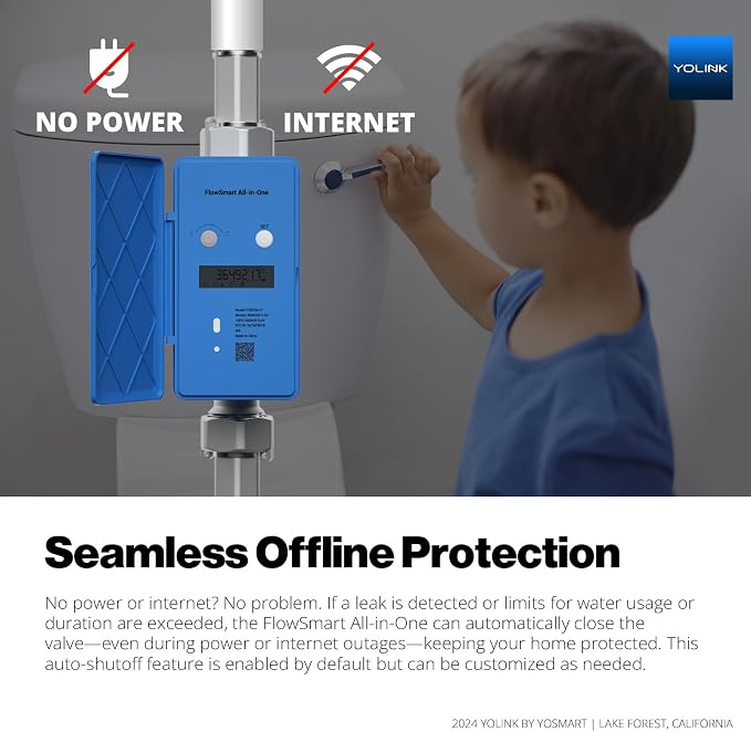 NSF Certified YoLink FlowSmart All-in-One Smart Water Meter & Auto Shutoff for 1.5" Pipes, LoRa Long-Range, Real-Time Leak Detection, 10-Year Battery, 80+ Device Ecosystem, Hub Included – YS5018