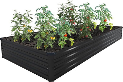 2PCS 12x4x1ft Galvanized Raised Garden Bed Kit,Gardening Planter Box | Outdoor Elevated Metal Planter Box For Vegetables, Flowers, Herbs, Anti-Rust Galvanized Steel, Open Drainage, Sturdy (Black)