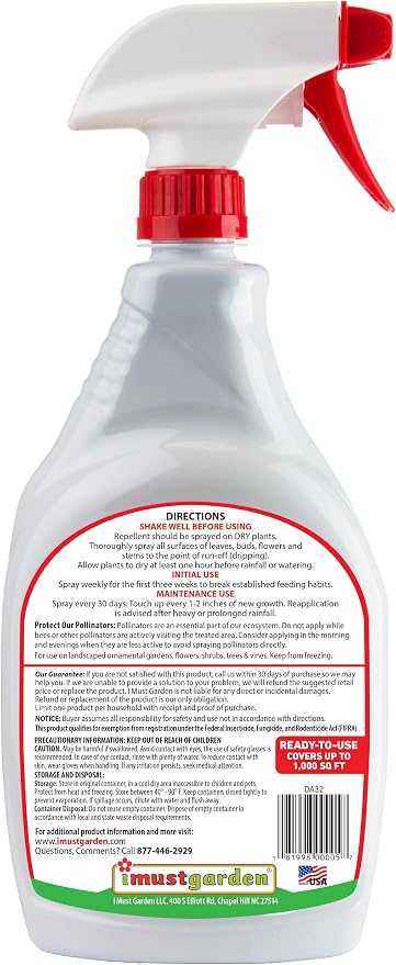 I Must Garden Deer Repellent: Spice Scent Deer Spray for Gardens & Plants – Natural Ingredients – 32oz Ready to Use