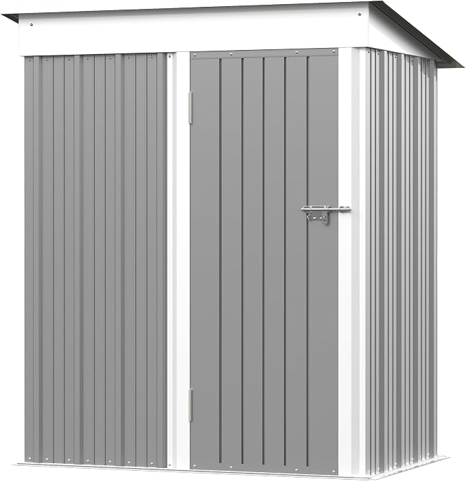 Greesum Outdoor Storage Shed 5 x 3 ft. Utility Tool Shed Metal Storage Garden Shed with Door & Lock for Patio Storage, Gray