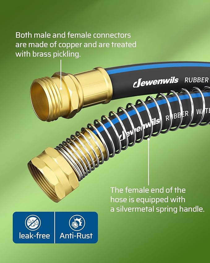 DEWENWILS 5/8" x 75FT Heavy Duty Garden Hose, 300psi Working & 1000psi Burst, Solid Brass 3/4" GHT Fittings, Hot/Cold Water, 5 Layer Construction, Rubber Water Hose for Yard, Garden, Lawn