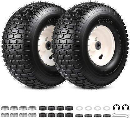2PCS 15x6.00-6 Tire and Wheel Assembly, Replacement for John Deere Craftsman Husqvarna Riding Mowers, 4 Ply Tubeless Lawn Mower Tires 15x6x6, 500lbs Capacity, 3" Centered Hub, 3/4" Bushing