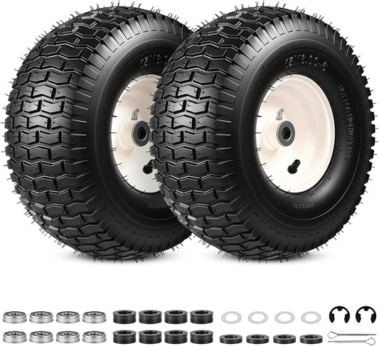 2PCS 15x6.00-6 Tire and Wheel Assembly, Replacement for John Deere Craftsman Husqvarna Riding Mowers, 4 Ply Tubeless Lawn Mower Tires 15x6x6, 500lbs Capacity, 3" Centered Hub, 3/4" Bushing