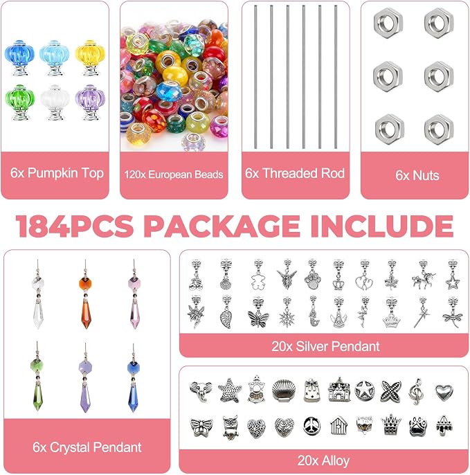 184 Pcs DIY Beaded Garden Stakes Kit with Crystal Stoppers | Garden stakes kit with beads colorful crystal stoppers, DIY fairy wands, garden decor, outdoor crafts