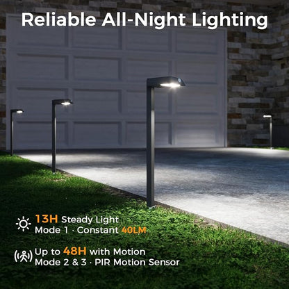 XMCOSY+ 8 Pack Solar Pathway Lights with Motion Sensor, 300LM Metal 3 Modes Solar Lights Outdoor for Garden, Backyard, Yard (Warm/Cool White)