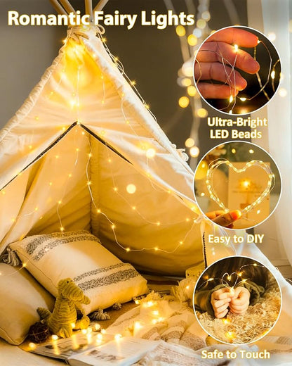 2 Pack 100 LED Fairy Lights Battery Operated with Remote, 8 Modes String Lights Indoor Outdoor, Cuttable Battery Light for Home Bedroom Wedding DIY Centerpiece Christmas Decorations (Warm White)