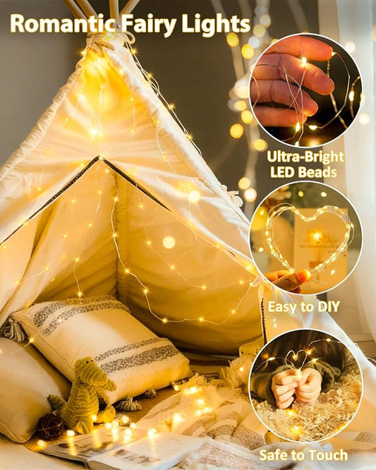 2 Pack 60 LED Fairy Lights Battery Operated with Timer, 20FT Waterproof String Lights Indoor Outdoor, Cuttable Battery Light for Home Bedroom Wedding DIY Centerpiece Christmas Decorations (Warm White)