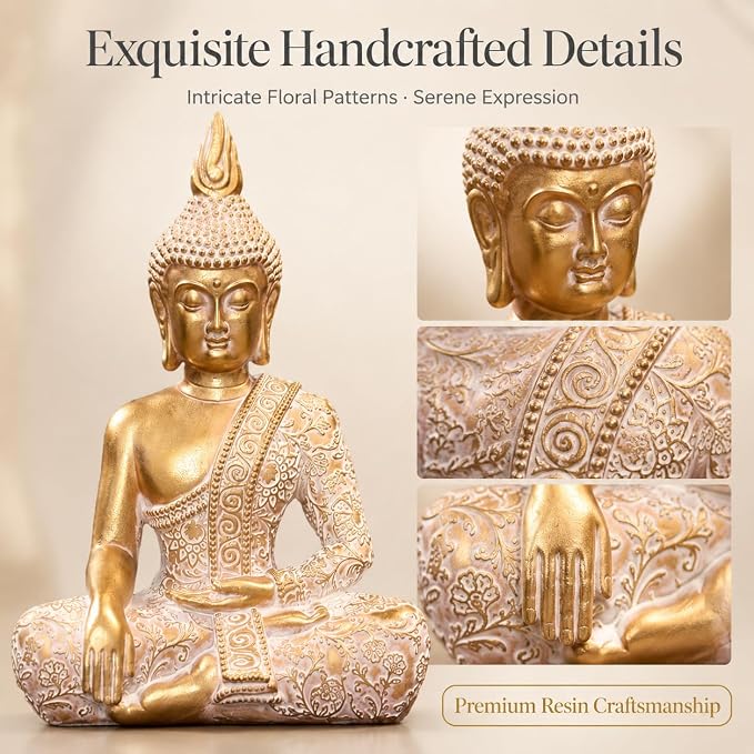 Gold Buddha Statue7.87 Inch for Home Decor- Zen Buddha Statue -Serene Meditation Decor with Blessing Services Included