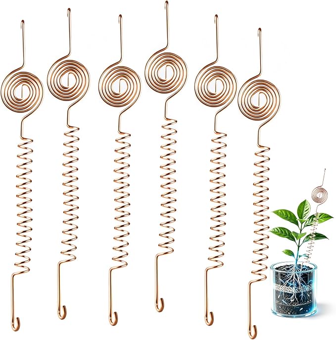 6 Pack Electroculture Copper Gardening Antenna Kit,11" Long 10-Gauge Pure Copper Wire Coil Tensor Rings Plant Stakes Rods Electronic Planting for Garden Vegetable Fruits Houseplants Growth Support