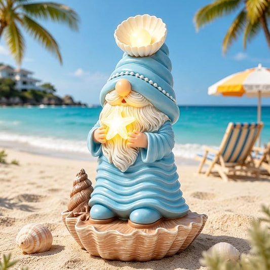 GIGALUMI Garden Gnome Statue, Solar Gnomes Ocean Themed Outdoor Decor, Decoration for Patio Yard Lawn Beach Room, Christmas/Birthday Gift for Mom Women