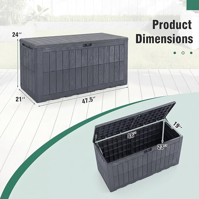 Tangkula 100 Gallon Outdoor Storage Box, Waterproof PP Resin Patio Storage Box with Lockable Lid for Indoor & Outdoor Use, 2-in-1 Rattan Design Deck Box for Cushions, Garden Tools