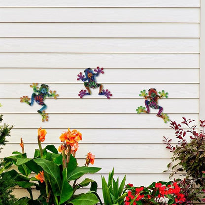 3 Pcs Metal Frog Decor Outdoor Wall Art Mexican Metal Frog Hanging Wall Sculpture Outside Garden Fence Patio Home Yard Art Decoration Gifts for Adults