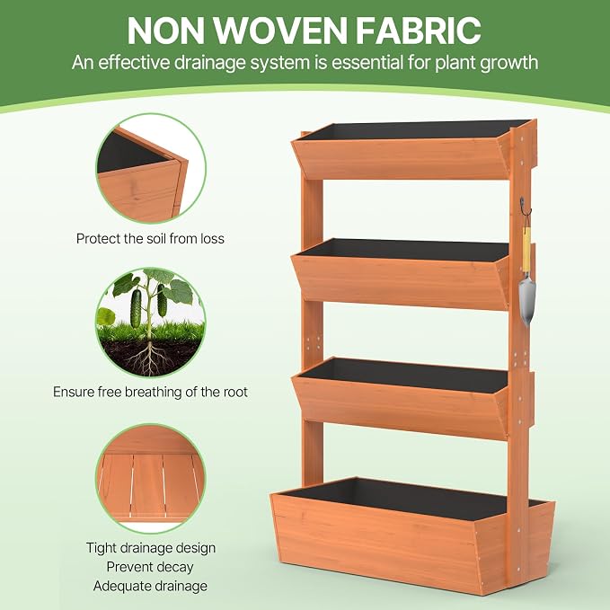 Suteck Raised Garden Bed, Vertical Wooden Raised Garden Bed, 4 Tier Garden Planters Freestanding Plant Stand Flower Rack Wooden Planter Box For Plants Flowers Herbs Vegetables Indoor Outdoor Gardening