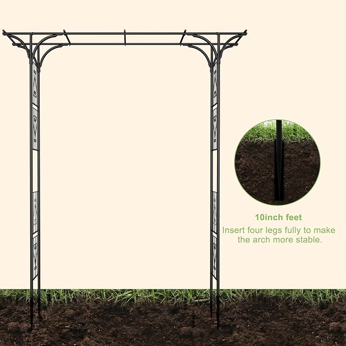 8FT Garden Arch Arbor, Steel Frame Stand Trellis for Climbing Plants, Outdoor Archway Gate for Wedding Ceremony Decoration Party Vines Lawn Courtyard Patio Backyard