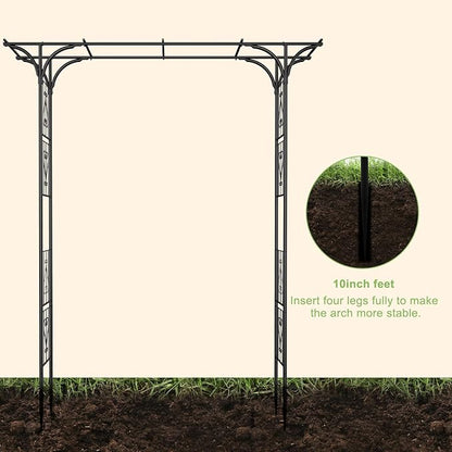 8FT Garden Arch Arbor, Steel Frame Stand Trellis for Climbing Plants, Outdoor Archway Gate for Wedding Ceremony Decoration Party Vines Lawn Courtyard Patio Backyard