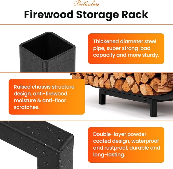 HIHADUUM 34in Firewood Rack Outdoor Indoor with Log Carrier Bag - Heavy Duty Firewood Holder Storage with 400lbs Load Capacity Durable Log Holder Keep Firewood Organized Space Saving