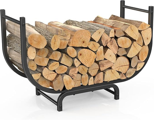 LIANTRAL 31.5 Inch Firewood Rack Outdoor Indoor, Curved Metal Wood Rack Heavy Duty Log Holder for Firewood Storage Holder Stand Wood Pile Storage Rack for Fireplace, Black