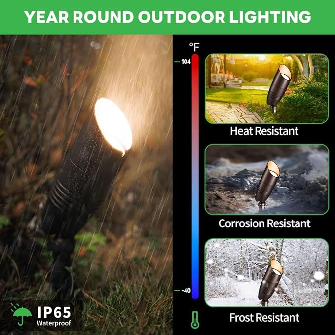 Low Voltage Spot Lights, Outdoor LED Landscape Lighting in Waterproof Aluminum ORB, 3CCT Adjustable Color Temperature for Garden Patio Enhancing Beauty and Security of Home Exterior 10 Pack