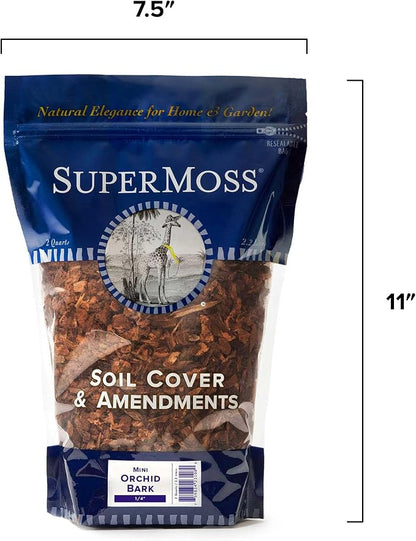 SuperMoss (23108) Orchid Potting Bark, 100% Natural White Fir Bark, 1/4", 2qt