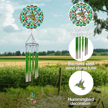 Wind Chimes with Hummingbird Wind Spinner, Gifts for Men, Women, Retirement, Teacher, Parents - Outdoor Hanging Decor Clearance for Garden, Patio, Backyard Or Porch