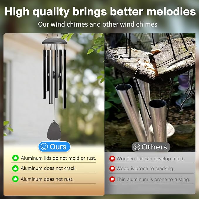 Wind Chimes Outdoor - 6 Tubes 26" Memorial Garden Chime, Retirement & Sympathy Gift for Patio Yard Decoration, Retired Gift for Mom Women Grandma Neighbors Black