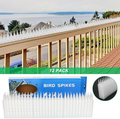 Defender Spikes, 12 Pack Plastic Bird Spike, Outdoor Wall Cat & Pigeon Spikes, 17 Feet Security Fence Spikes Anti-Theft Climb Strips for Roof, Railing (Clear-12 PCS)…