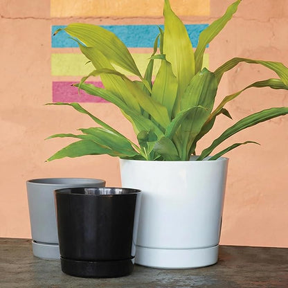 Root & Vessel Majestic Full Depth Round Cylinder Pot, Glossy Gray, 14-Inch (10140)