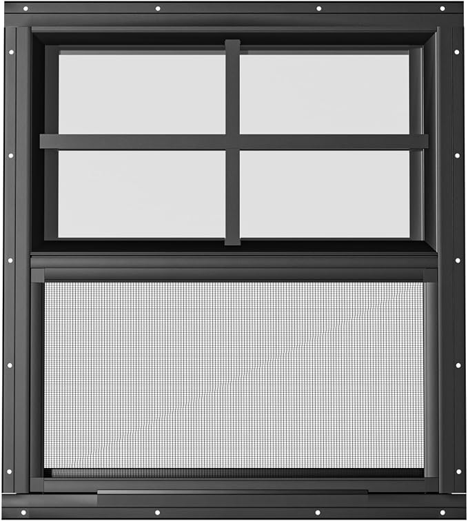 2 Pack Shed Windows 24" W x 27" H Flush Mount, Black Household Windows for Playhouses, Barns, Chicken Coop