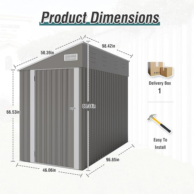 YOPTO 4x8 FT Lean to Shed, Outdoor Metal Storage Sheds with Lockable Door,Garden Tool Shed with Sloping Roof for Backayrd, Patio,Lawn,Gray