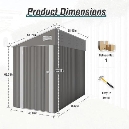 YOPTO 4x8 FT Lean to Shed, Outdoor Metal Storage Sheds with Lockable Door,Garden Tool Shed with Sloping Roof for Backayrd, Patio,Lawn,Gray