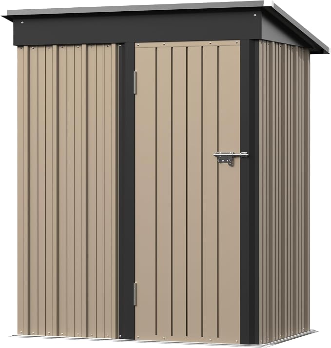 Greesum 5 x 3 FT Metal Outdoor Storage Shed, Brown | Waterproof & Weather Resistant Tool House with Lockable Single Door for Backyard Garden Patio Storage