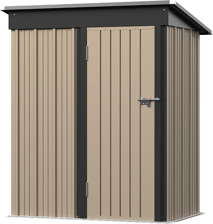 Greesum 5 x 3 FT Metal Outdoor Storage Shed, Brown | Waterproof & Weather Resistant Tool House with Lockable Single Door for Backyard Garden Patio Storage