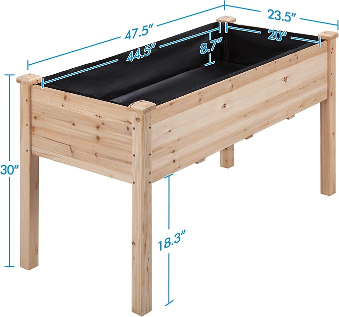 Topeakmart Wooden Garden Planter Boxes 48 X 23 X 30in Elevated Raised Garden Bed Outdoor with Legs Wooden Gardening Box for Flower/Vegetable/Herb/Tomato/Backyard/Patio