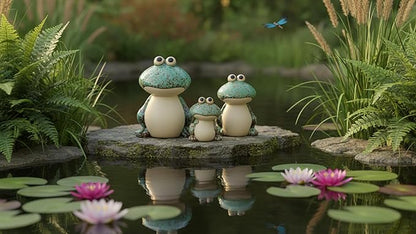 Frog Garden Decor Set of 3,Funny Cute Ceramic Frog Garden Statues Yard Decoration Outdoor Holiday Decorations,Ideal Ornament for Outside Pond Pool Patio Front Porch Backyard (Green)