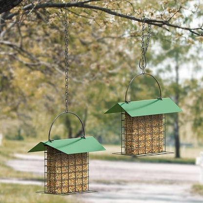 Bird Feeder for Outdoors, Squirrel Proof Suet Feeder for Outside Hanging | Adjustable Chain Hanging for Garden Yard Outside - Suet Cake Feeders Squirrel Proof Birdfeeder