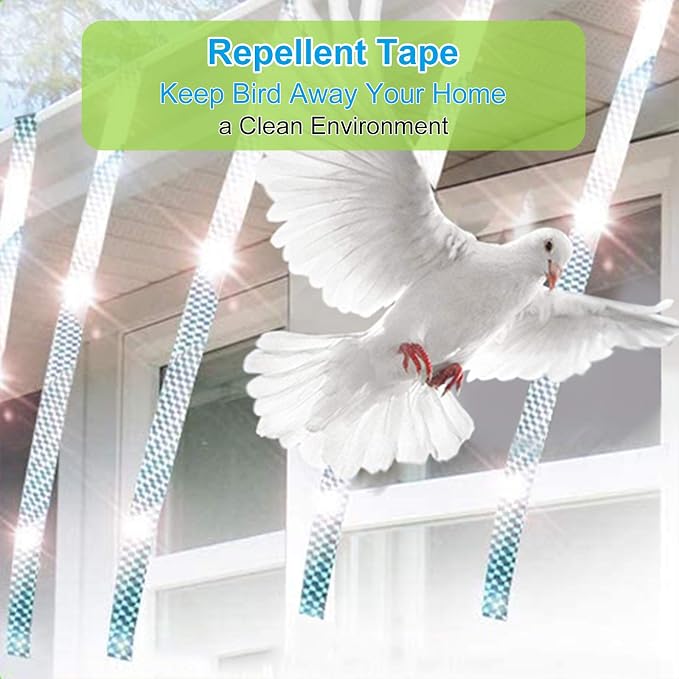 iFealClear 4 Pack Bird Reflective Scare Tapes, Dual-Sided Pigeon Scare Tapes for Garden, Farm, Outdoor, 1048ft Bird Reflective Tape to Keep Away Woodpecker, Blackbirds, Grackles, Herons