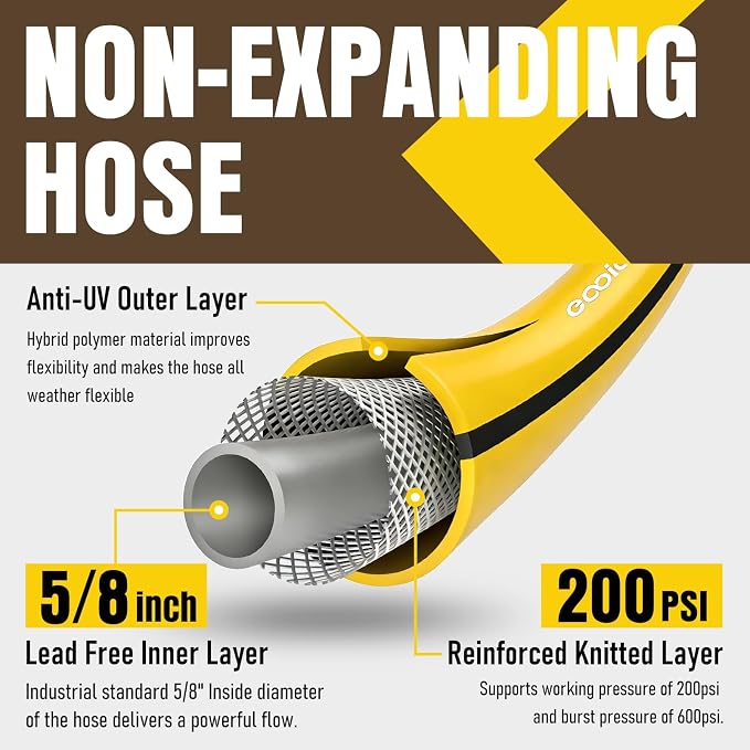 Garden Hose 35 ft x 5/8" with Nozzle, Water Hose Heavy Duty Flexible, Lightweight Kink-less Hybrid Hose with Swivel Handle, Male to Female Fittings